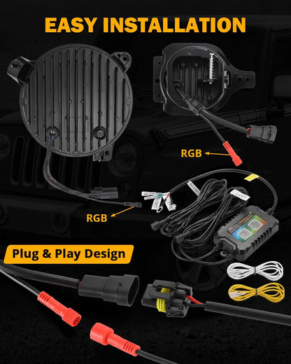 2018–2024 Jeep Wrangler JL RGB LED Lighting Kit – 9" Headlights & 4" Fog Lights with App Control