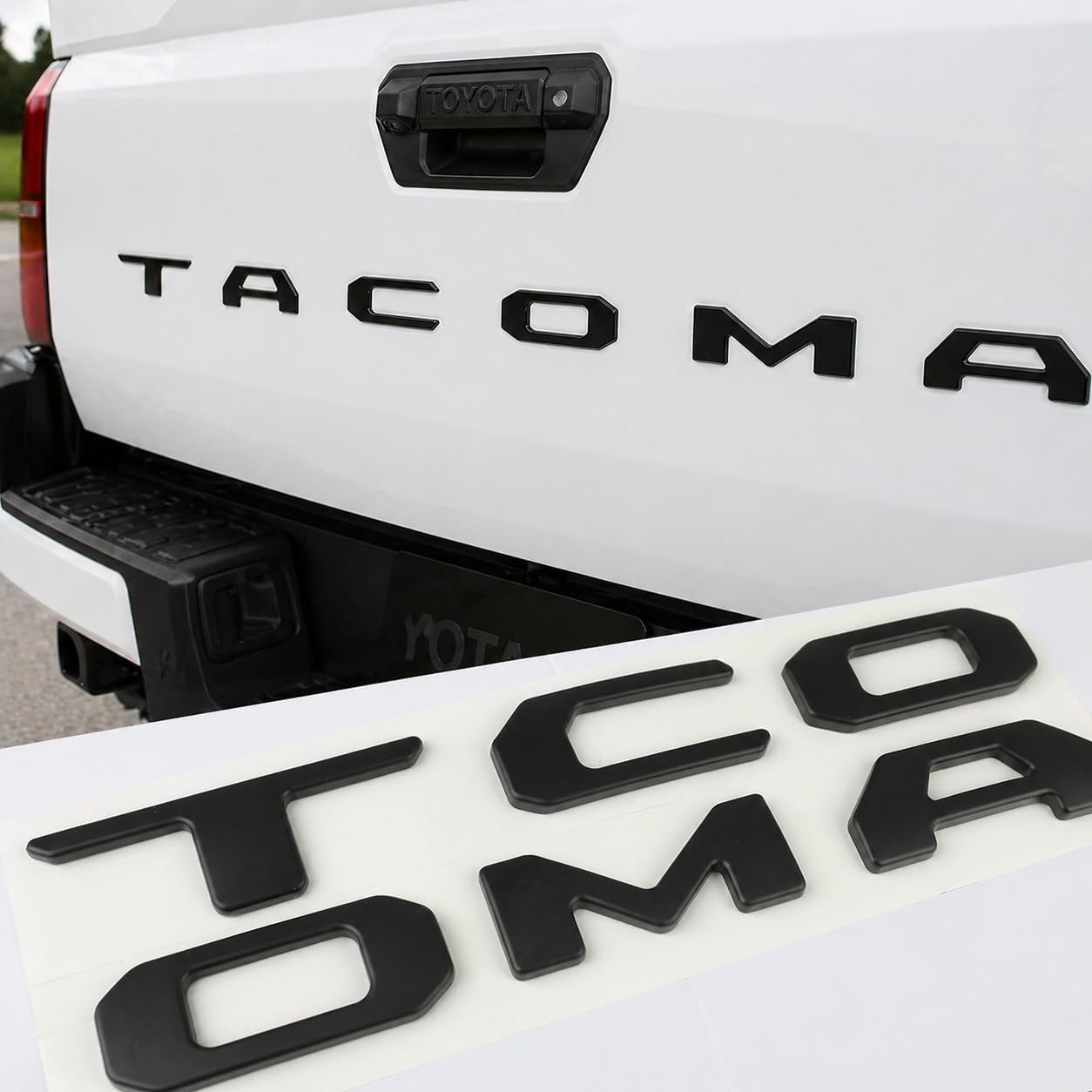 Black Tailgate Lettering Insert for 2024-2026 Toyota Tacoma, Emblem Badge Decal Overlay