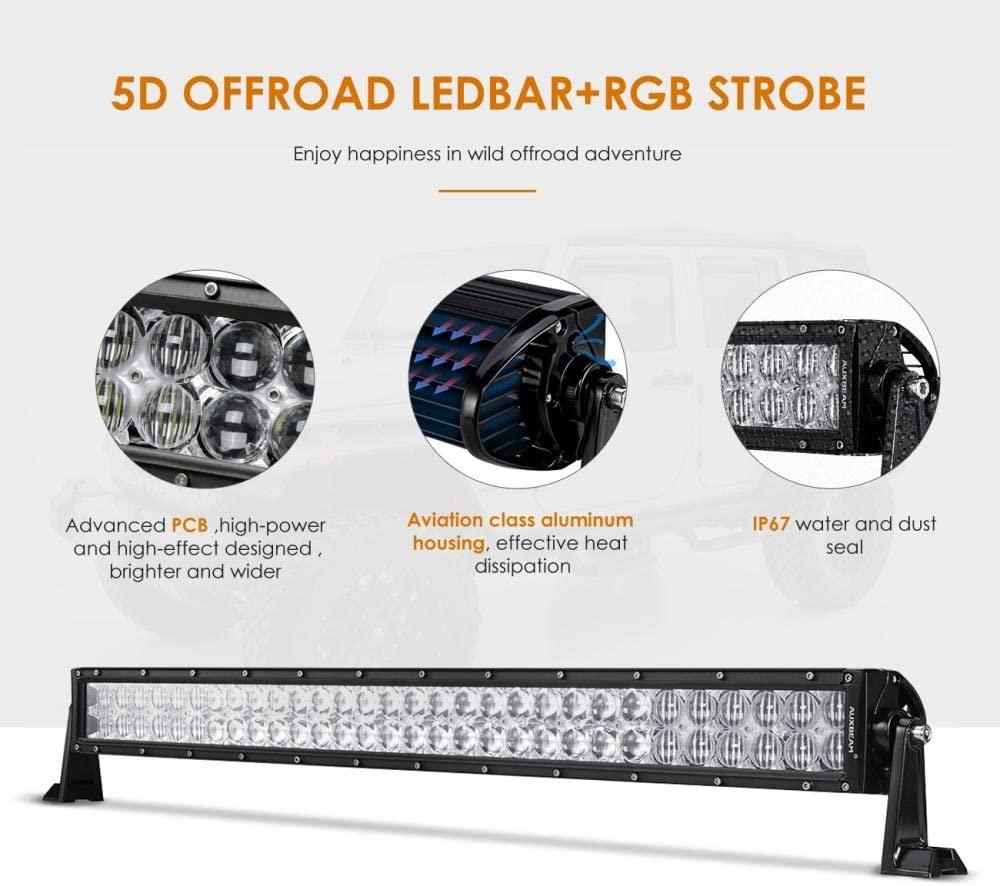 Light Bar for SUV ATV UTV Trucks Pickup Boat 22"/32"/42" V-Series RGB Straight/Curved 5D lens Combo Beam Double Row LED