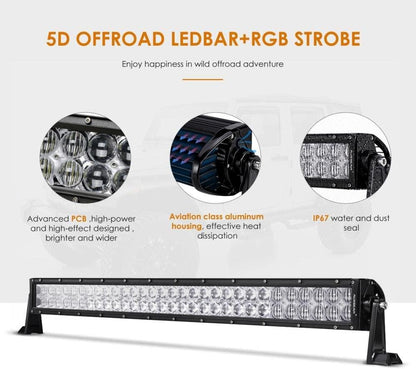 Light Bar for SUV ATV UTV Trucks Pickup Boat 22"/32"/42" V-Series RGB Straight/Curved 5D lens Combo Beam Double Row LED