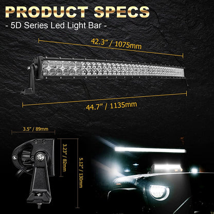 42 Inch 5D Series Curved LED Light Bar + 42" Curved LED Light Bar Windshield Mount Brackets
