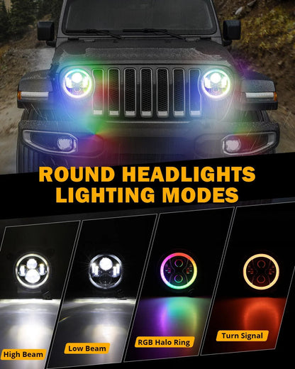 2018–2024 Jeep Wrangler JL RGB LED Lighting Kit – 9" Headlights & 4" Fog Lights with App Control
