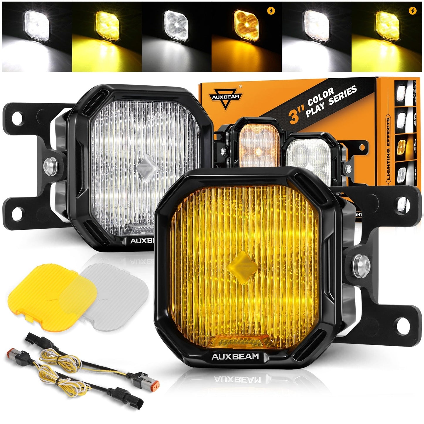 Color Play Series 3 Inch 116W RGB LED Pod Lights Flood Off Road Lights With 8 Backlight Options