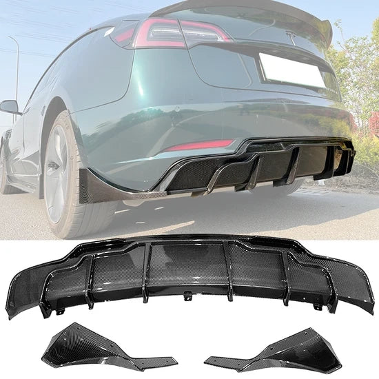 Rear Diffuser with Aprons for Tesla Model 3 2017-2025 IKON Style 3PC