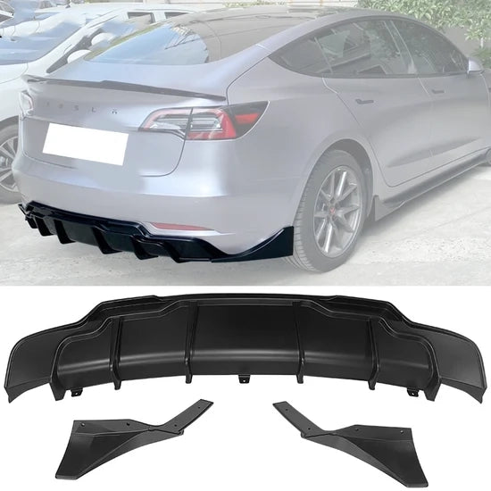 Rear Diffuser with Aprons for Tesla Model 3 2017-2025 IKON Style 3PC