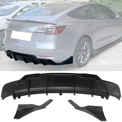 Rear Diffuser with Aprons for Tesla Model 3 2017-2025 IKON Style 3PC