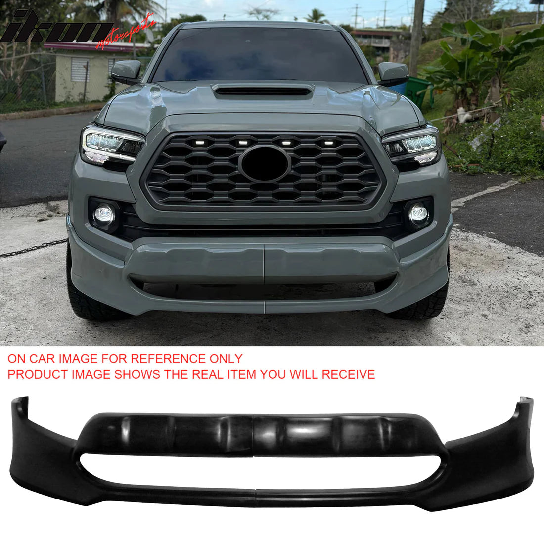 2016-2023 Toyota Tacoma IKON Style Unpainted Black Front Bumper Lip PU Polyurethane Air Dam Chin Lower Spoiler Splitter 2PCS
