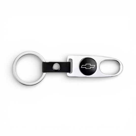 Chevy Black Bowtie Keychain &amp; Valve Cap Bundle – Chrome Keychain + 4 Valve Caps