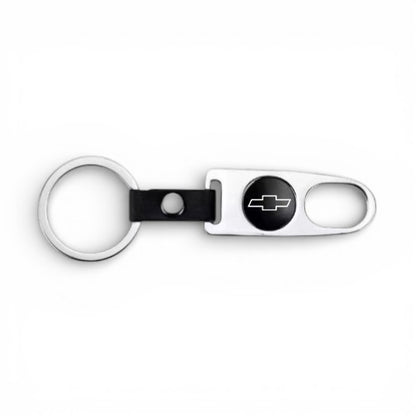 Chevy Black Bowtie Keychain &amp; Valve Cap Bundle – Chrome Keychain + 4 Valve Caps