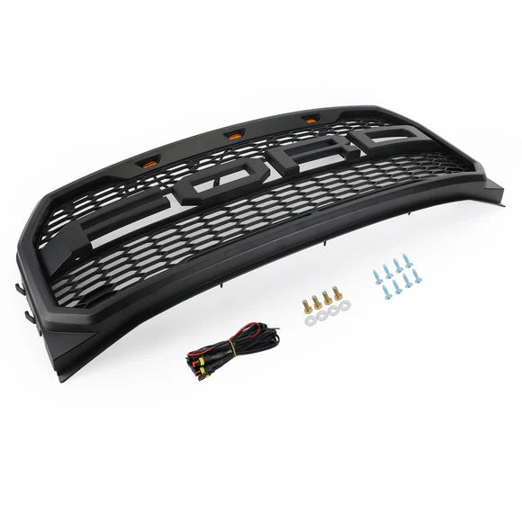 Ford F-150 2015–2017 Raptor Style Black Front Grille with LED Lights & Letters