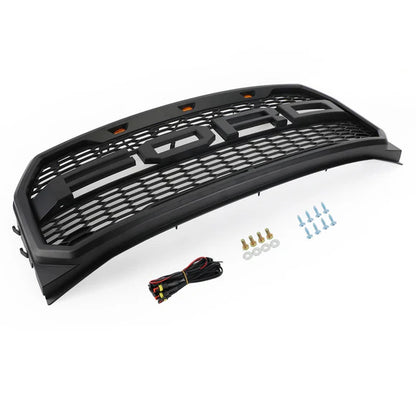 Ford F-150 2015–2017 Raptor Style Black Front Grille with LED Lights & Letters