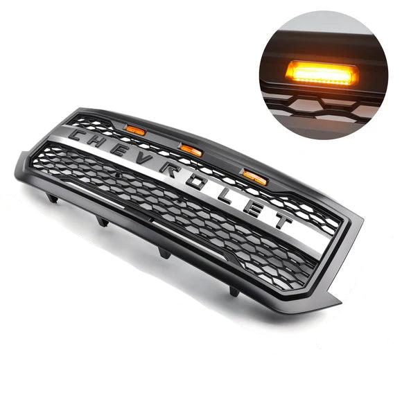 Chevrolet Silverado 1500 2016 2017 2018 Matte Black Honeycomb Grille Front Bumper Replacement Grill W/ LED Light