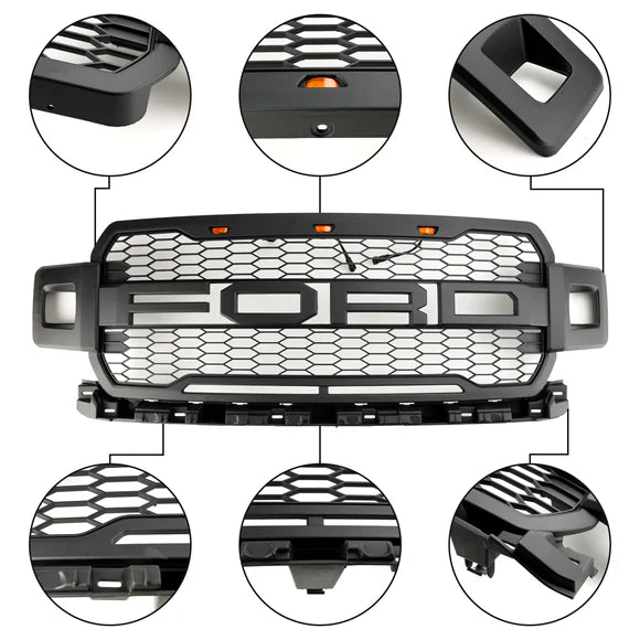 Ford F-150 2018–2020 Raptor Style Black Front Grille with LED Lights