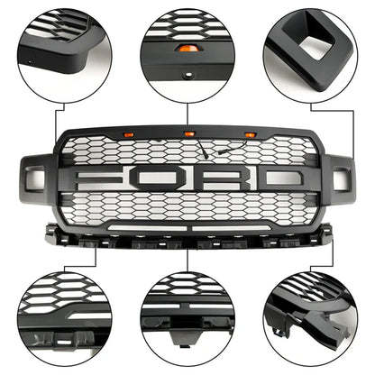 Ford F-150 2018–2020 Raptor Style Black Front Grille with LED Lights