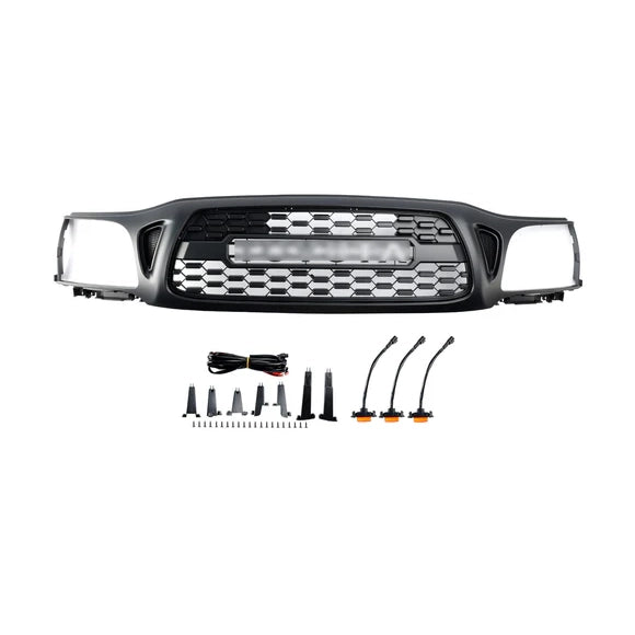 Aftermarket TRD Pro Style Matte Black Front Grille w/ LED & Letters for Toyota Tacoma 2001–2004