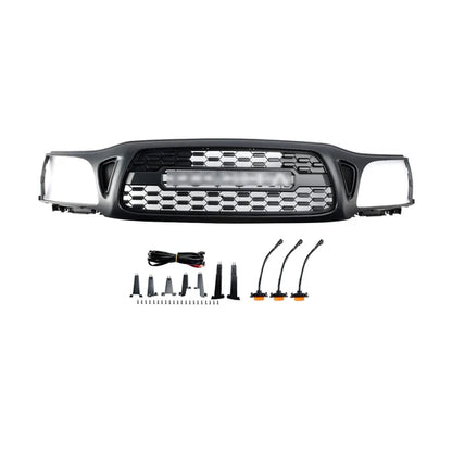 Aftermarket TRD Pro Style Matte Black Front Grille w/ LED & Letters for Toyota Tacoma 2001–2004