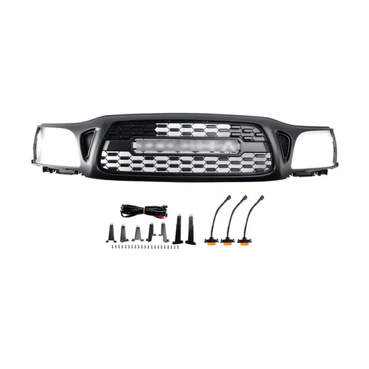 Aftermarket TRD Pro Style Matte Black Front Grille w/ LED & Letters for Toyota Tacoma 2001–2004