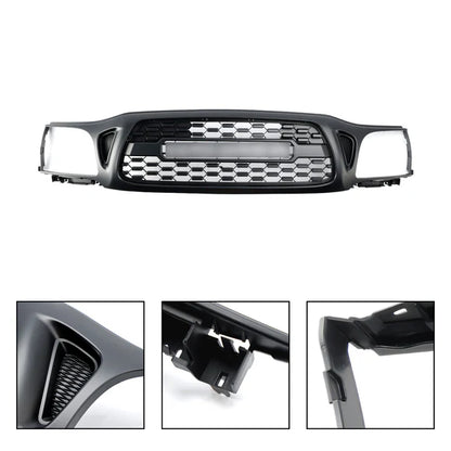 Aftermarket TRD Pro Style Matte Black Front Grille w/ LED & Letters for Toyota Tacoma 2001–2004