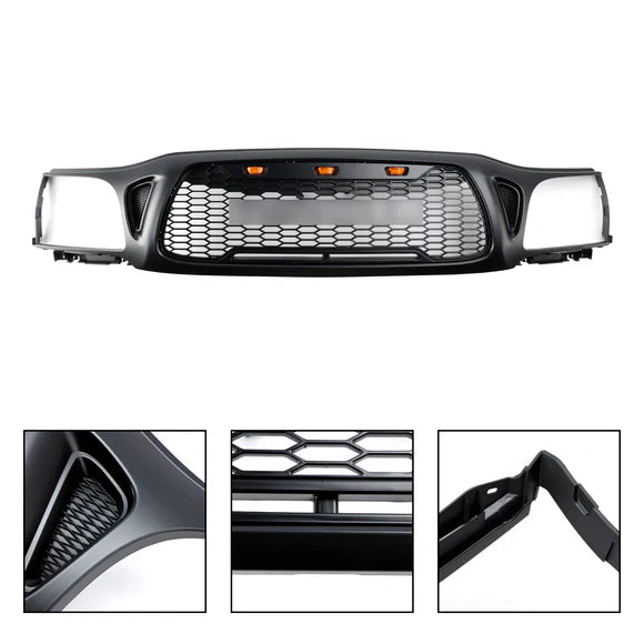 2001-2004 Toyota Tacoma Honeycomb Front Bumper Grill Replacement Black Grille W/ Letter & LED