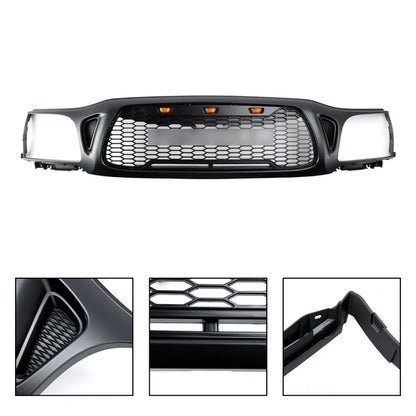 2001-2004 Toyota Tacoma Honeycomb Front Bumper Grill Replacement Black Grille W/ Letter & LED