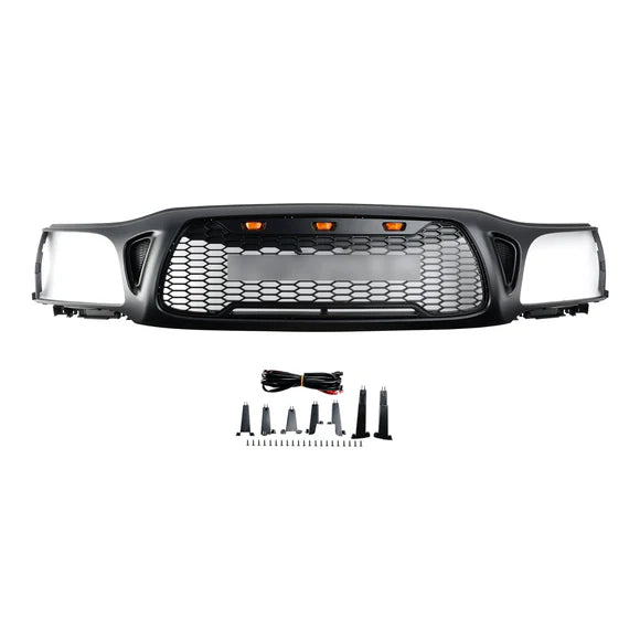 2001-2004 Toyota Tacoma Honeycomb Front Bumper Grill Replacement Black Grille W/ Letter & LED