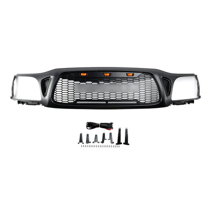 2001-2004 Toyota Tacoma Honeycomb Front Bumper Grill Replacement Black Grille W/ Letter & LED