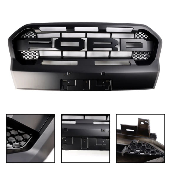 Aftermarket Raptor Style Matte Black Front Grille for Ford Ranger T8 Wildtrak 2019–2023