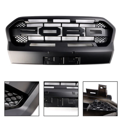 Aftermarket Raptor Style Matte Black Front Grille for Ford Ranger T8 Wildtrak 2019–2023