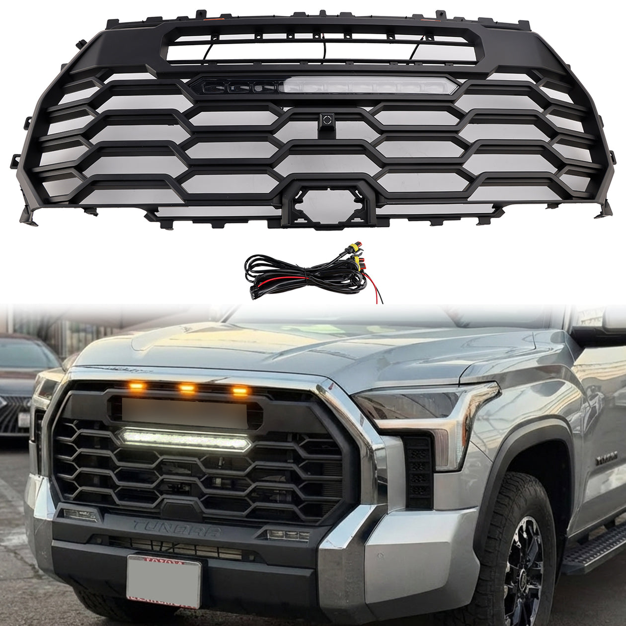 Toyota Tundra | TRD Pro Grille | 2022-2026 | Matte Black Front Bumper Grill W/ LED Light & TOYOTA Letter