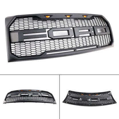 Aftermarket Raptor Style Matte Black Front Grille w/ LED & Letters for Ford F-150 2009–2014