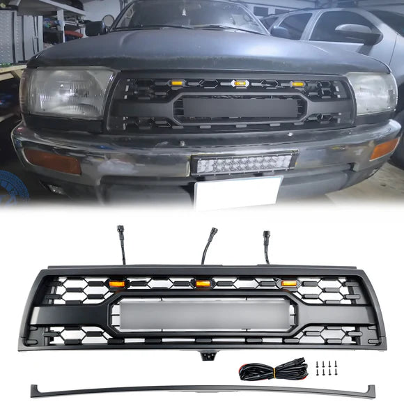 1996-2002 Toyota 4Runner TRD PRO Style Front Bumper Grill Matte Black Grille W/ LED Light & TOYOTA Letter
