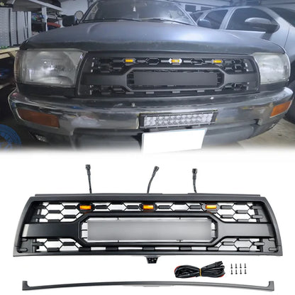 1996-2002 Toyota 4Runner TRD PRO Style Front Bumper Grill Matte Black Grille W/ LED Light & TOYOTA Letter