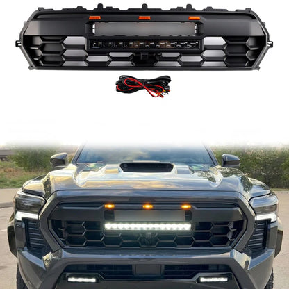 2024-2026 Toyota Tacoma TRD PRO Style Front Bumper Grill Black Grille With LED & Light Bar & TOYOTA Letter
