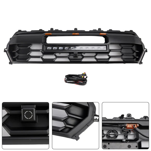 2024-2026 Toyota Tacoma TRD PRO Style Front Bumper Grill Black Grille With LED & Light Bar & TOYOTA Letter