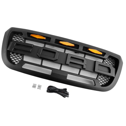 Aftermarket Raptor Style Matte Black Front Grille w/ LED for Ford Ranger 2004–2011