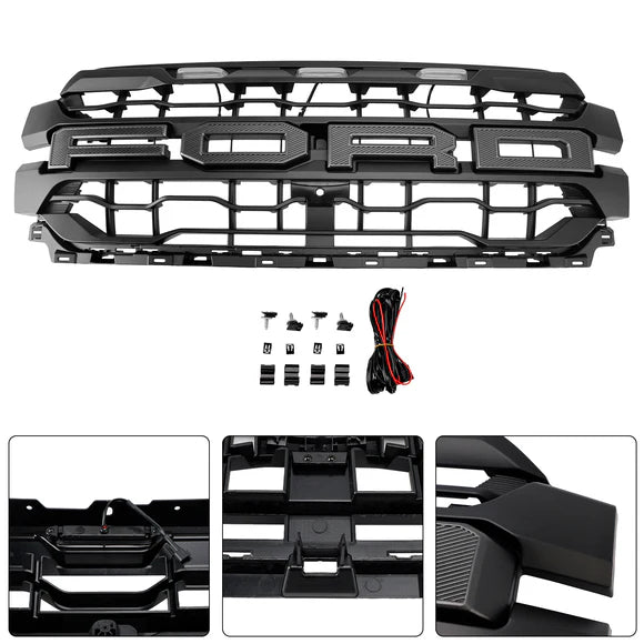 Aftermarket Raptor Style Black Front Grille w/ LED for Ford F-150 2024–2025