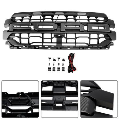 Aftermarket Raptor Style Black Front Grille w/ LED for Ford F-150 2024–2025