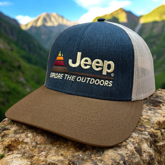 Hat - Jeep Explore The Outdoors - Heather Navy/Khaki/Brown