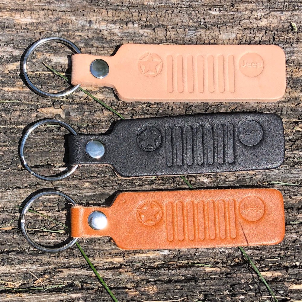 Jeep® Grille Leather Keychain – Bronze, Black, Tan, Burgundy