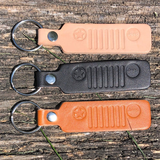 Jeep® Grille Leather Keychain – Bronze, Black, Tan, Burgundy