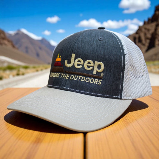 Jeep® “Explore The Outdoors” Hat – Heather Navy/Khaki/White
