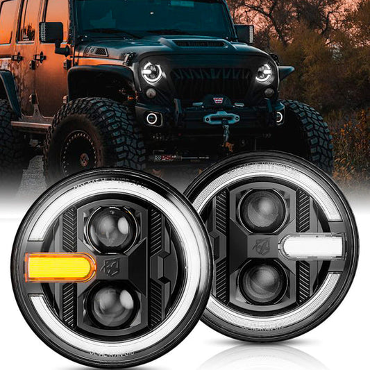 7" Halo LED Headlights with DRL & Turn Signal – Fits 2007–2018 Jeep Wrangler JK | Ultra Series