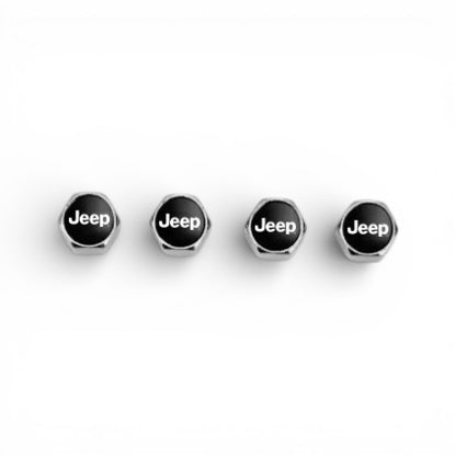 Jeep Keychain & Tire Valve Cap Set Silver Zinc Alloy Chrome Caps Kit