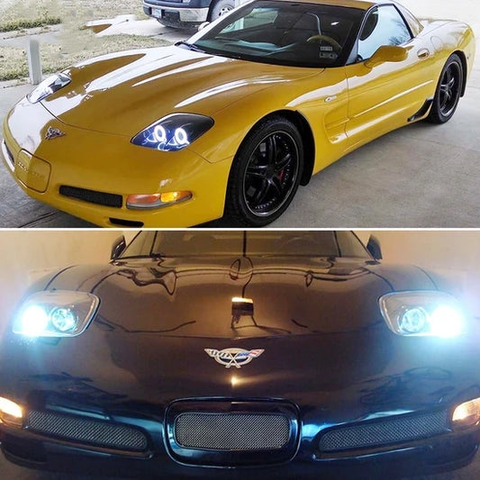 1997-2004 Chevy Corvette C5 Headlights Projector Dual LED Halo Rims