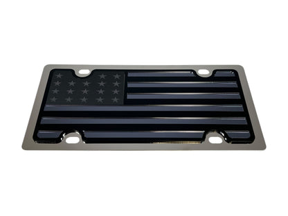 Blacked Out USA Flag Stainless Steel License Plate
