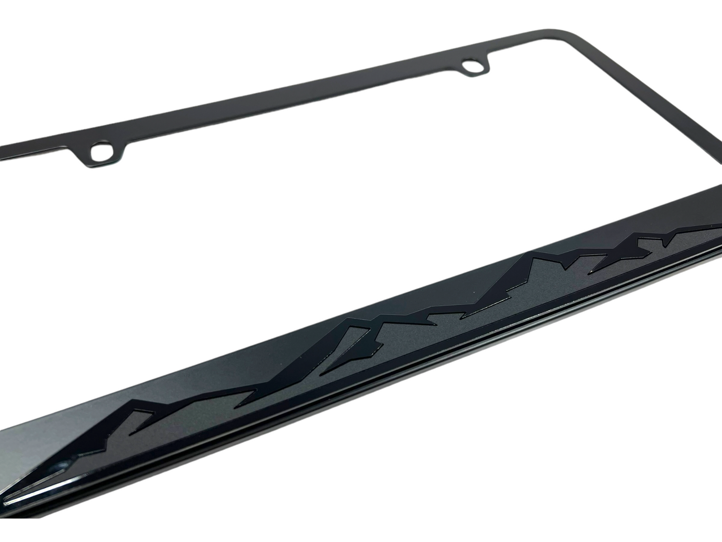 Blacked Out Mountain Range Black License Plate Frame
