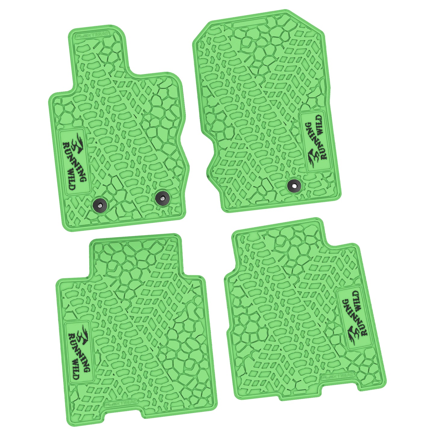 2021–2025 Ford Bronco 4-Door Custom Floor Mats (4-Piece) w/ Running Wild Logo