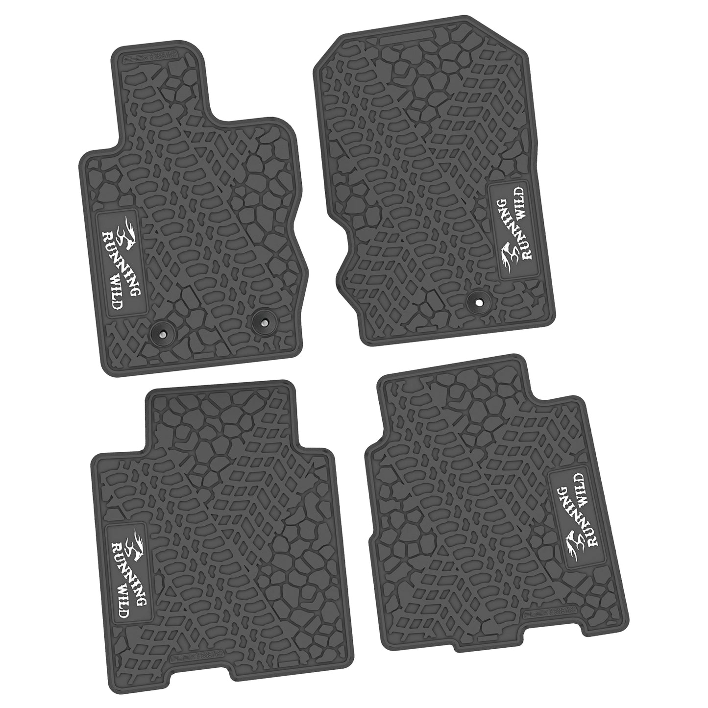 2021–2025 Ford Bronco 4-Door Custom Floor Mats (4-Piece) w/ Running Wild Logo