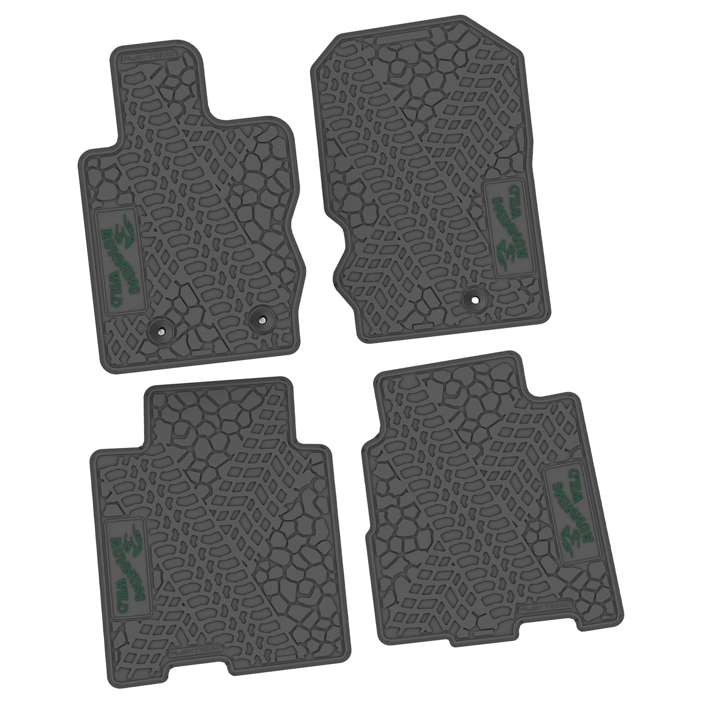 2021–2025 Ford Bronco 4-Door Custom Floor Mats (4-Piece) w/ Running Wild Logo