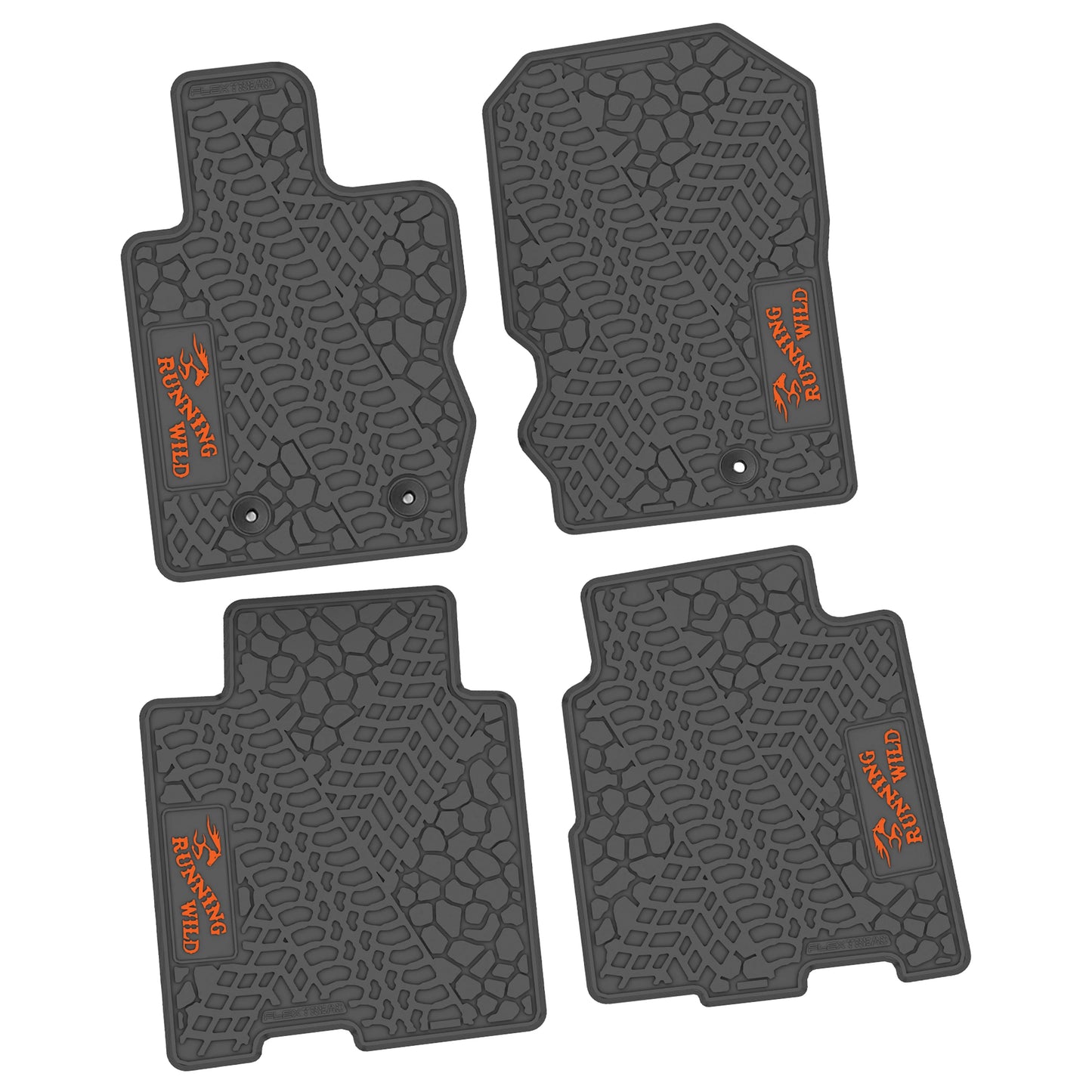 2021–2025 Ford Bronco 4-Door Custom Floor Mats (4-Piece) w/ Running Wild Logo